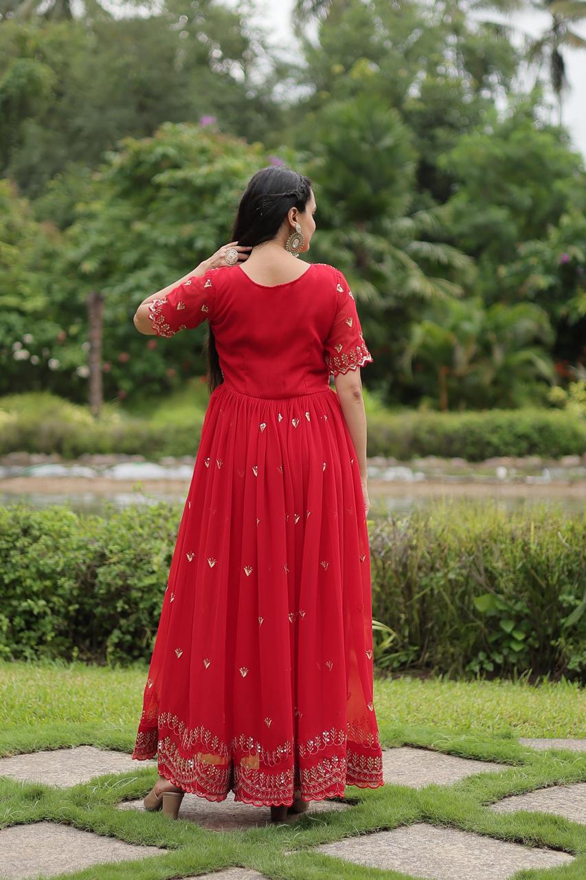 Premium Designer Readymade Gown in Red Color