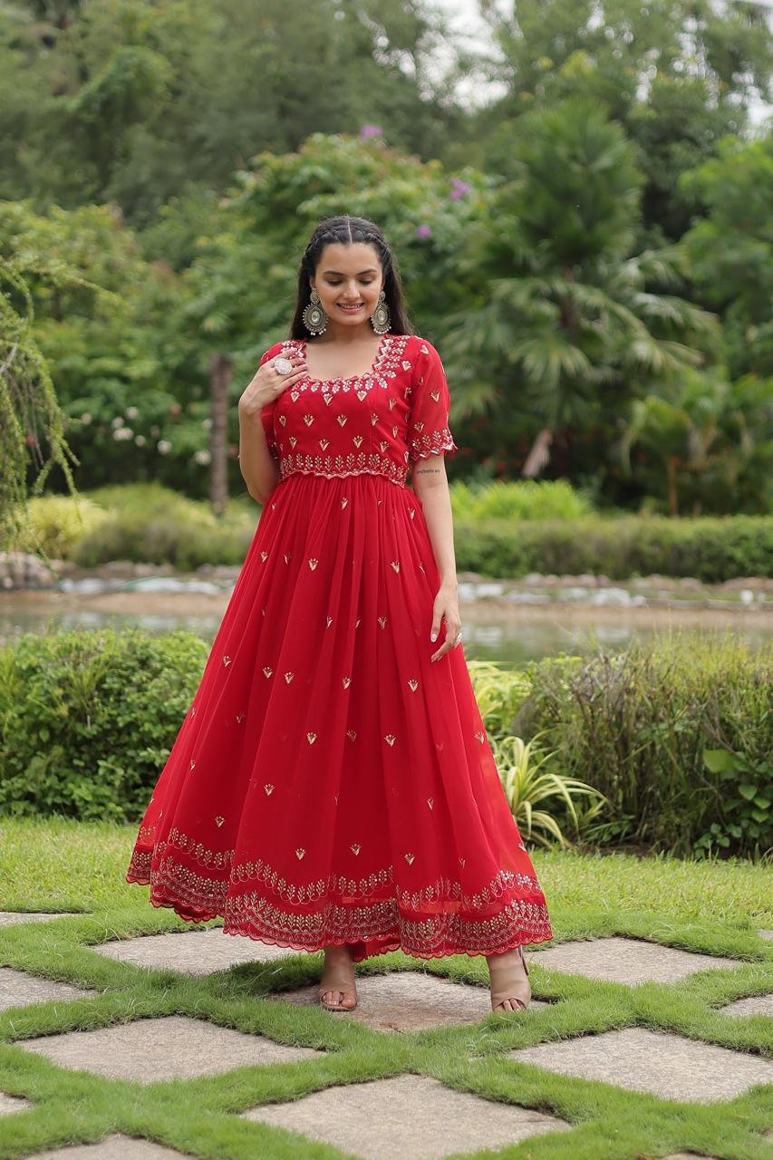Premium Designer Readymade Gown in Red Color