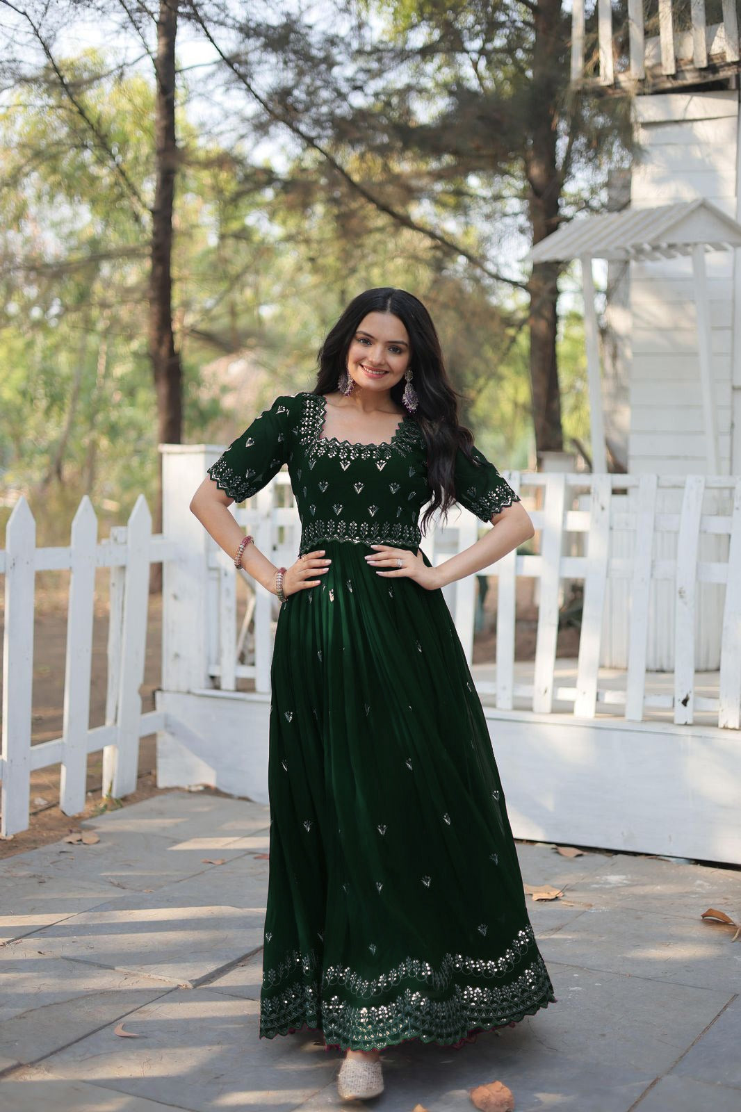 Premium Designer Readymade Gown in Green Color