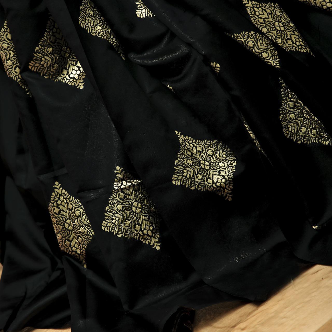 Soft Banarasi Silk Saree For Small Kitty Party in black color