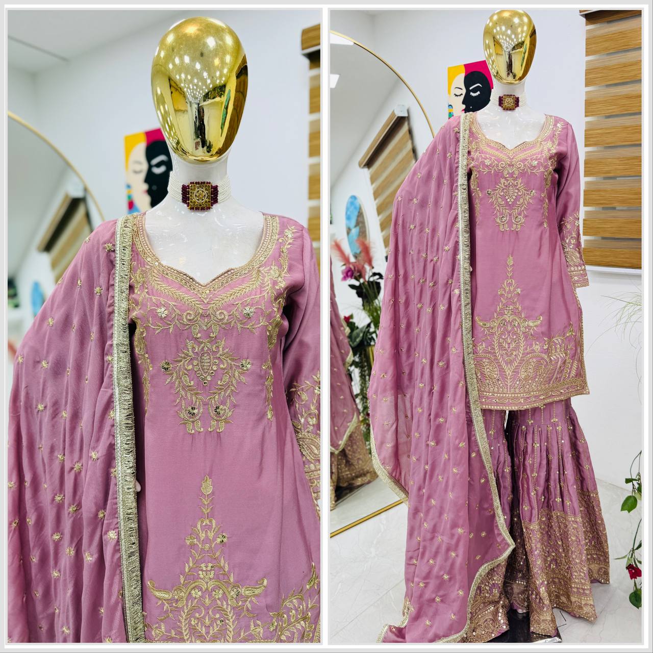 Peach Color Beautiful Partywear Designer Party Top Sharara & Dupatta