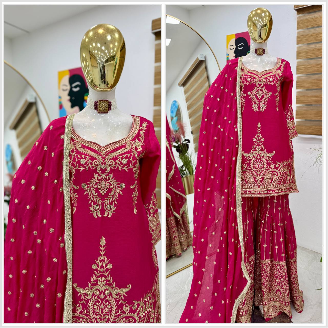 Red Color Beautiful Partywear Designer Party Top Sharara & Dupatta