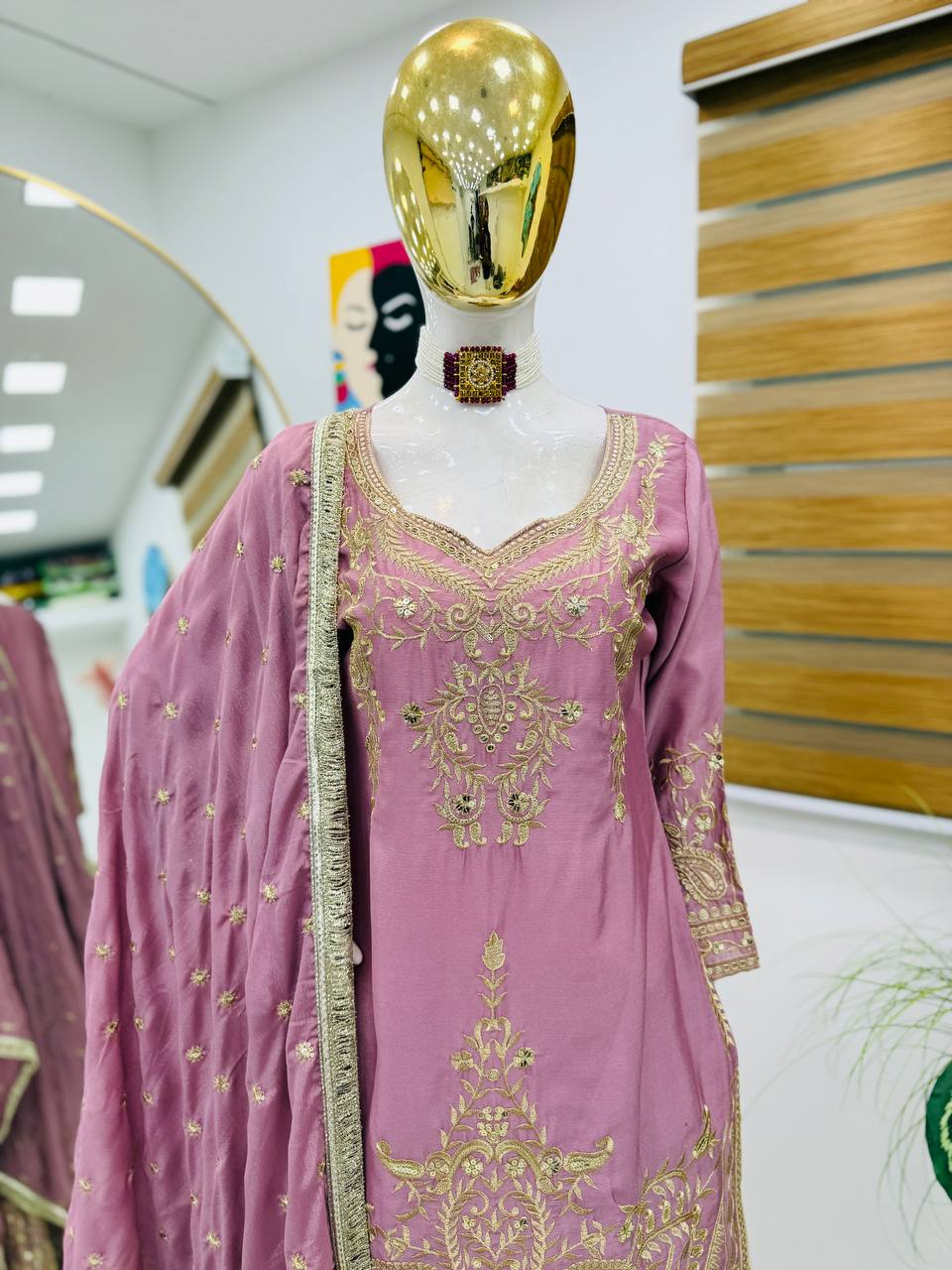 Peach Color Beautiful Partywear Designer Party Top Sharara & Dupatta