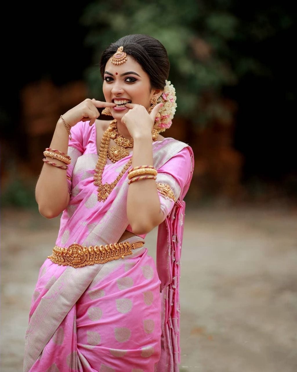 Pink Color Litchi Silk Fabric Saree for daily wear use