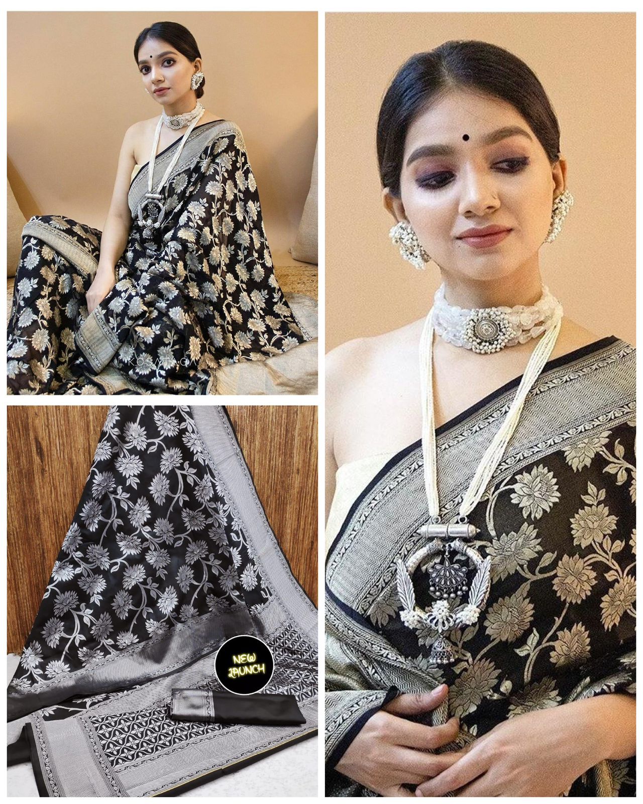 Black Color Litchi Silk Saree For daily Wear use