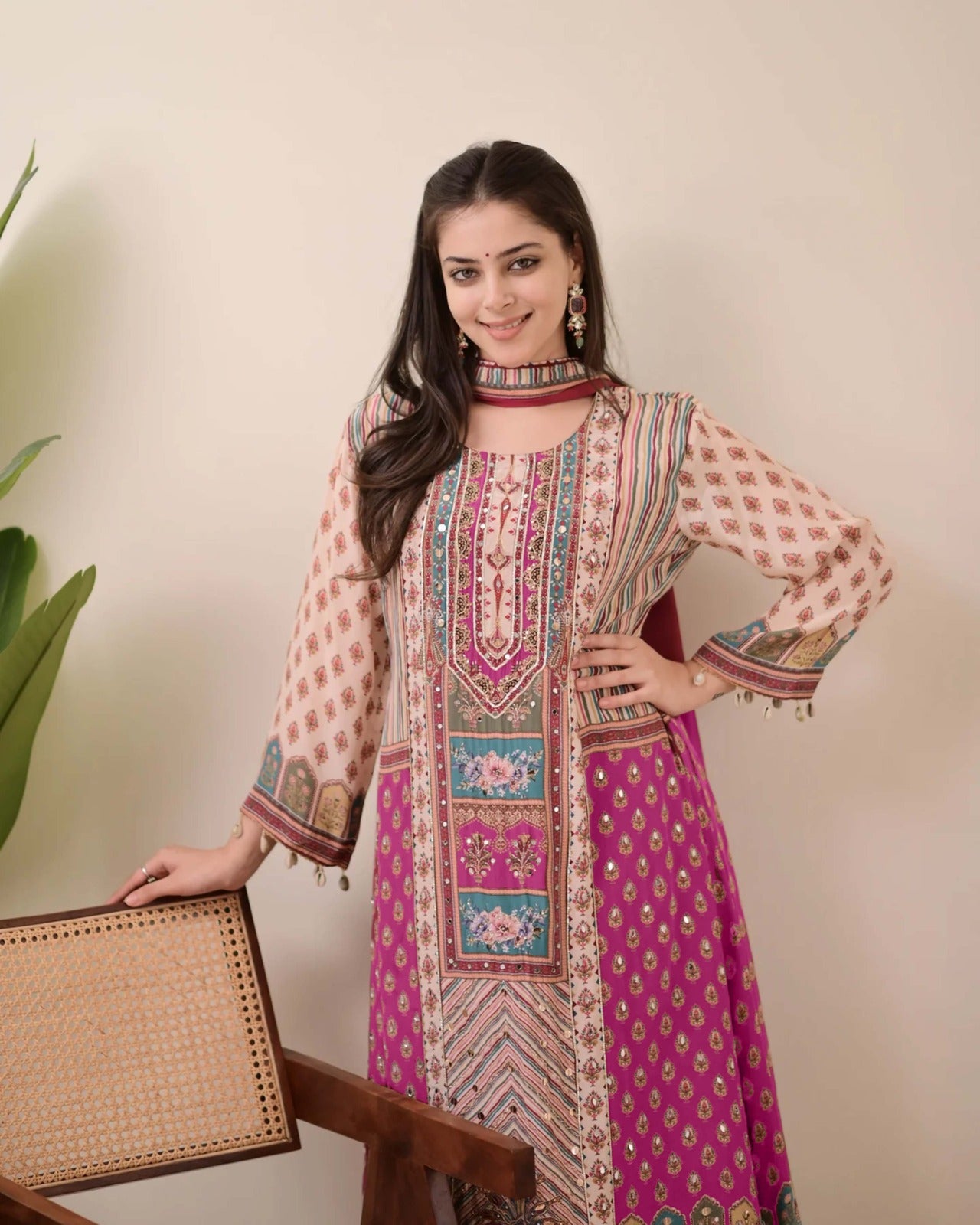 Maroon Color Summer Wear Chinon Fabric Dress