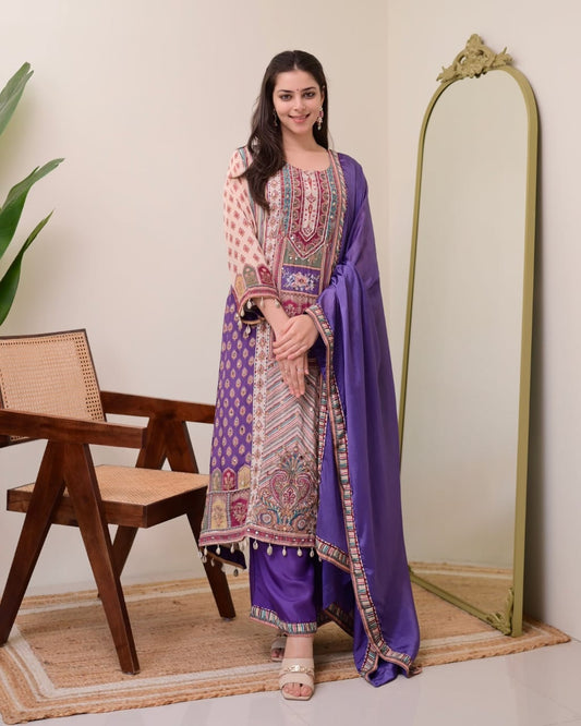 Blue Color Summer Wear Chinon Fabric Dress