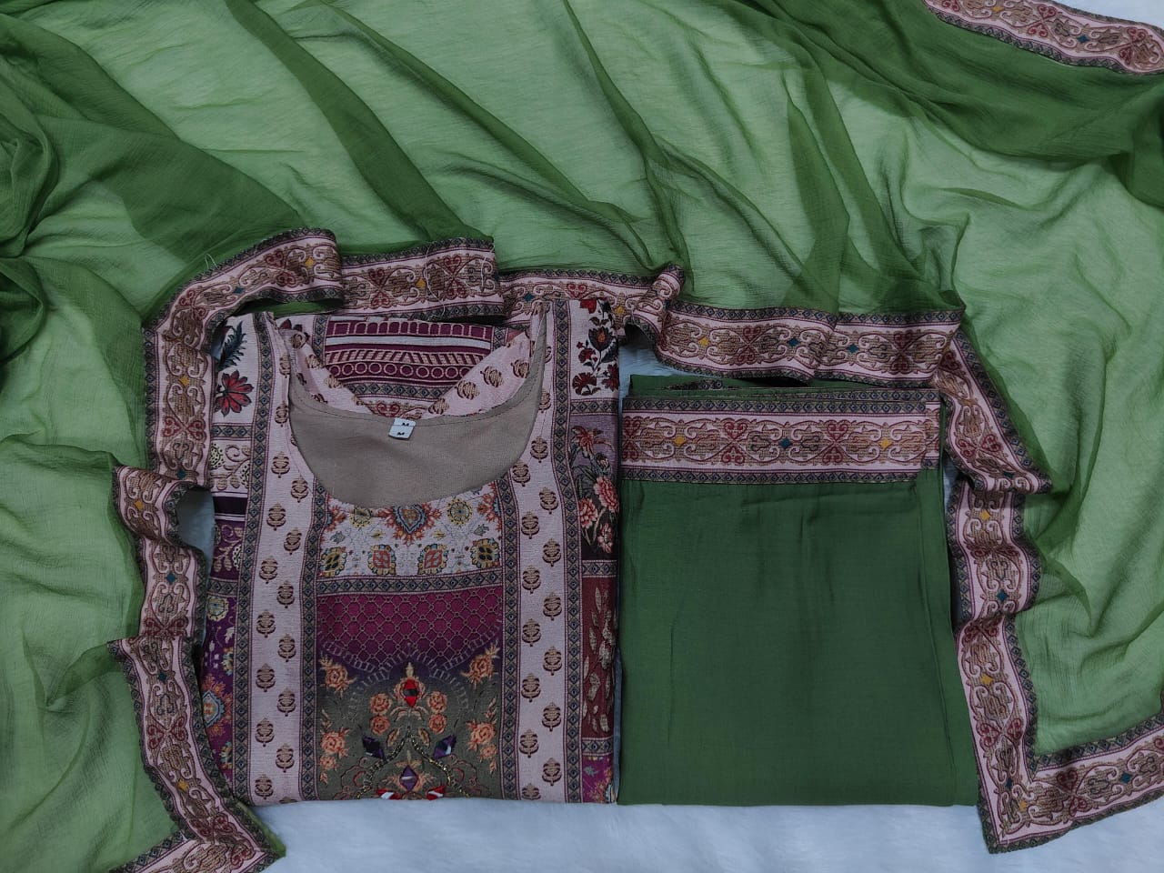 Green Color Summer Wear Chinon Fabric Dress
