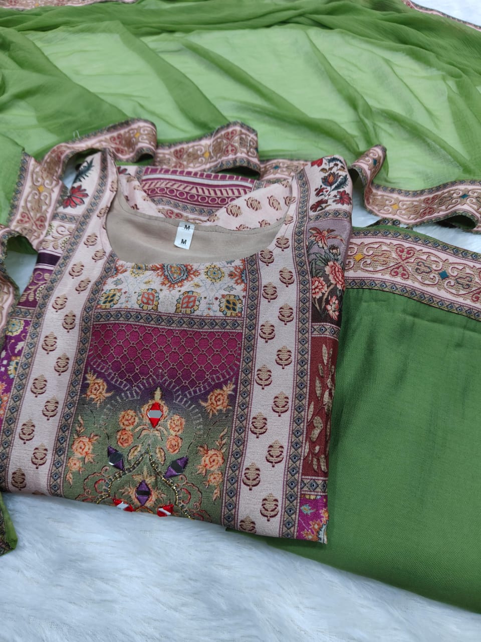 Green Color Summer Wear Chinon Fabric Dress