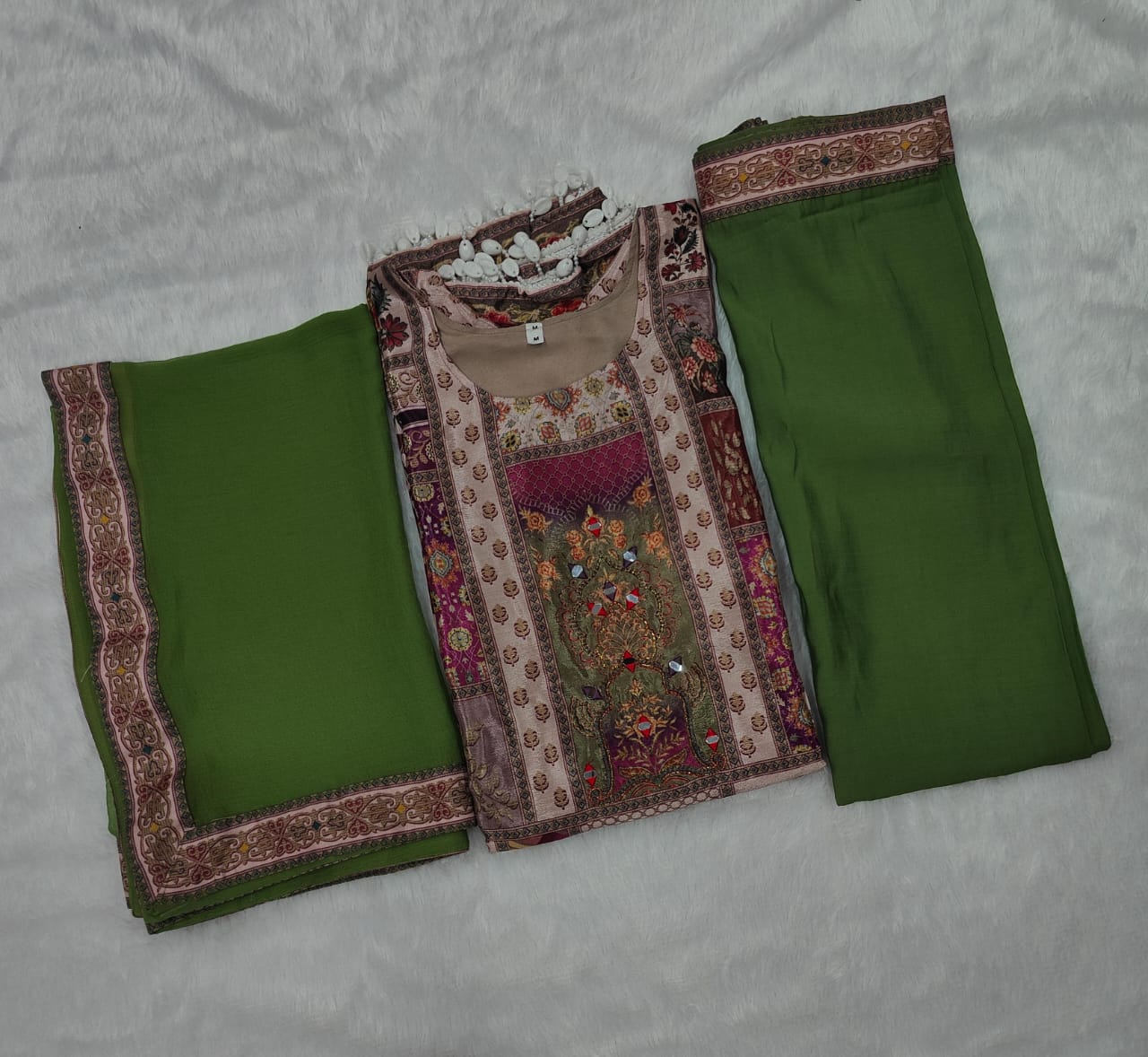 Green Color Summer Wear Chinon Fabric Dress