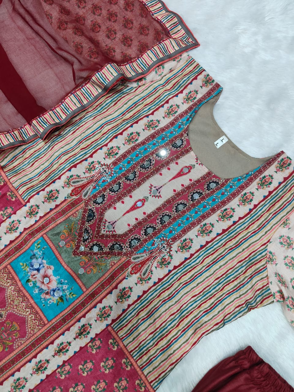 Maroon Color Summer Wear Chinon Fabric Dress