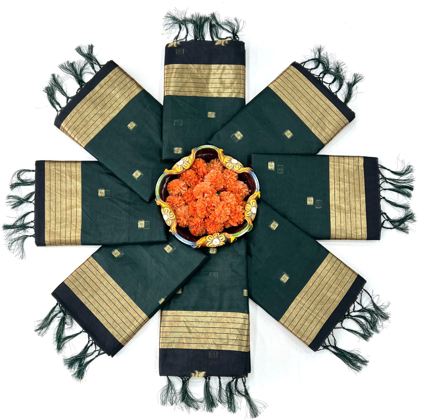 green Color Linen Fabric Saree for daily wear use
