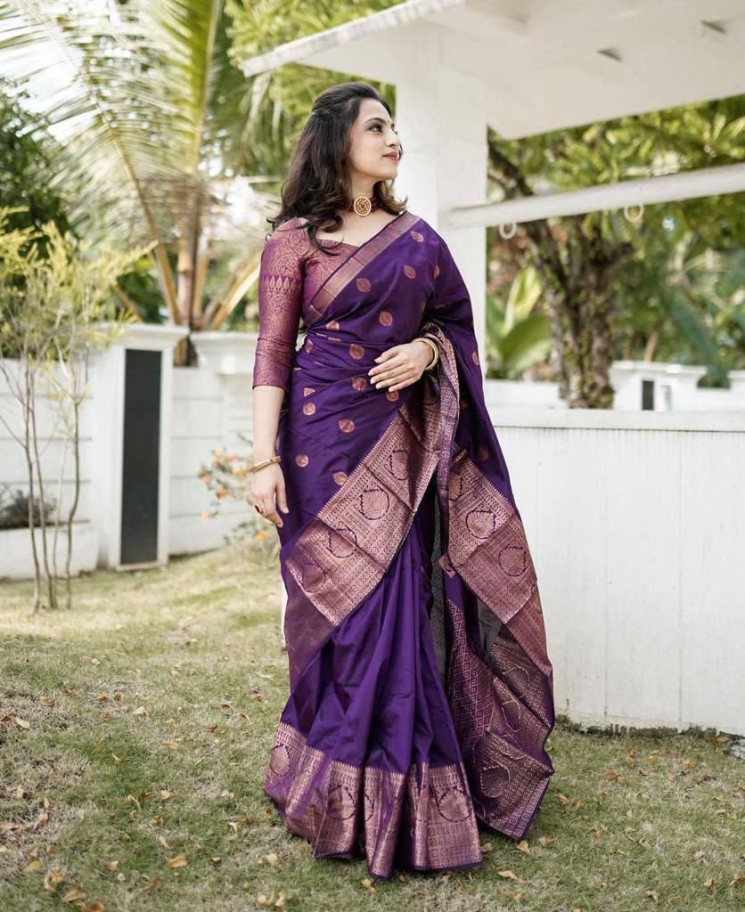Purple Color Silk Saree for Daily Wear Use