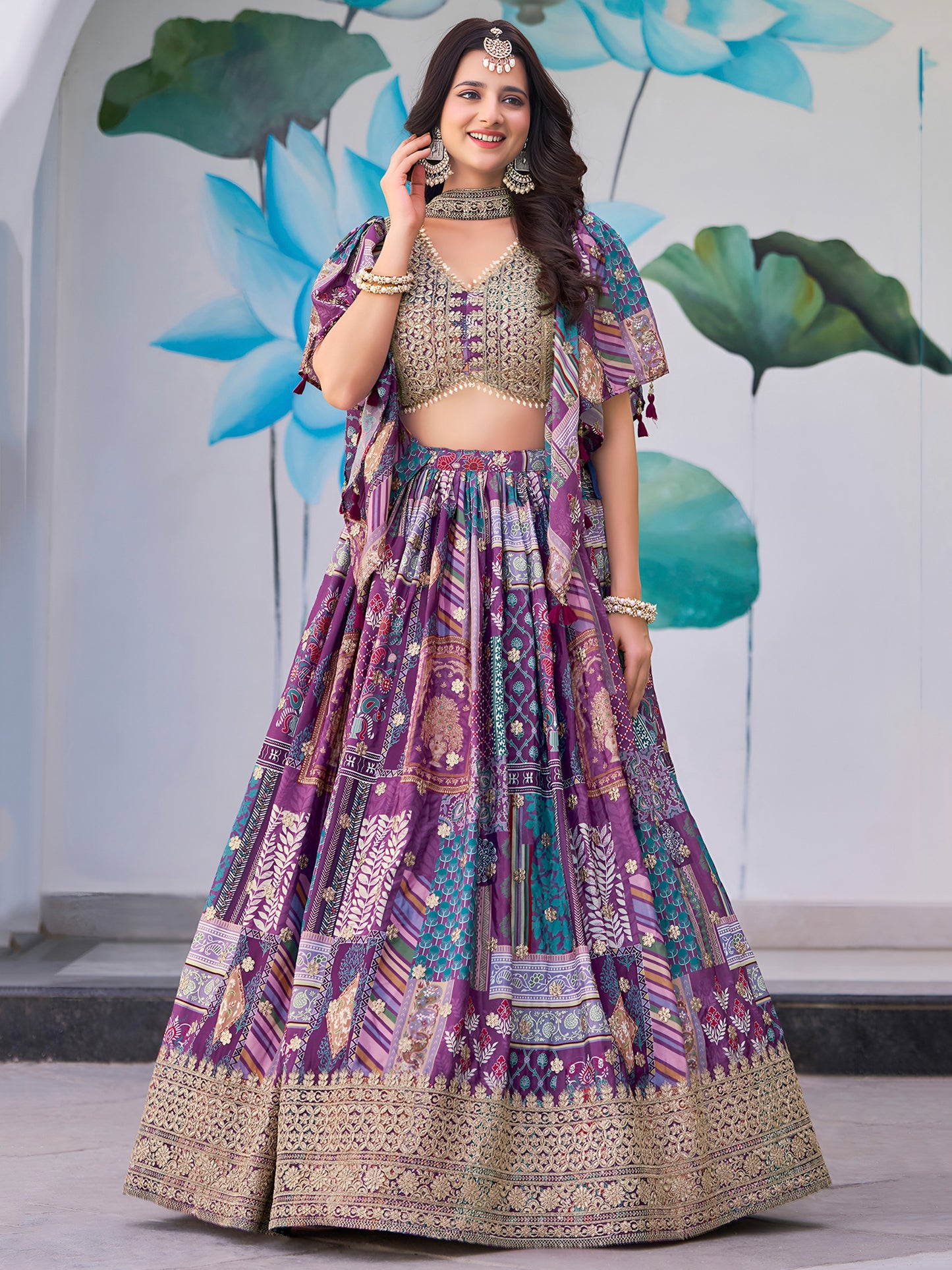 Purple Color Beautiful Lehenga Choli in Chinon Silk Fabric