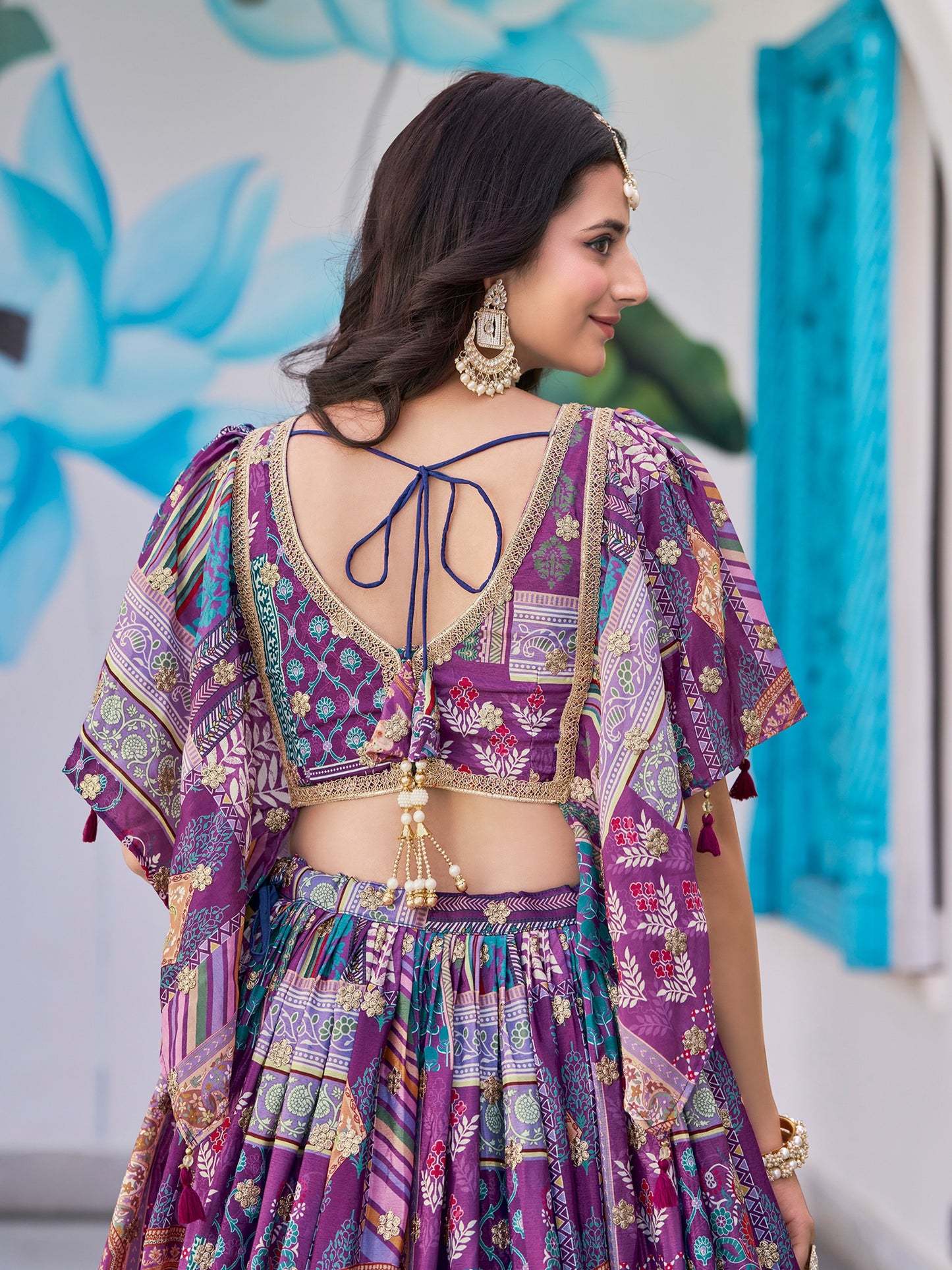 Purple Color Beautiful Lehenga Choli in Chinon Silk Fabric