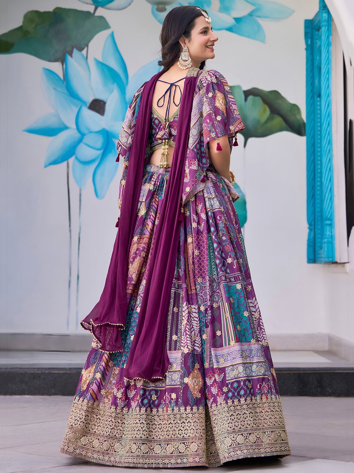 Purple Color Beautiful Lehenga Choli in Chinon Silk Fabric