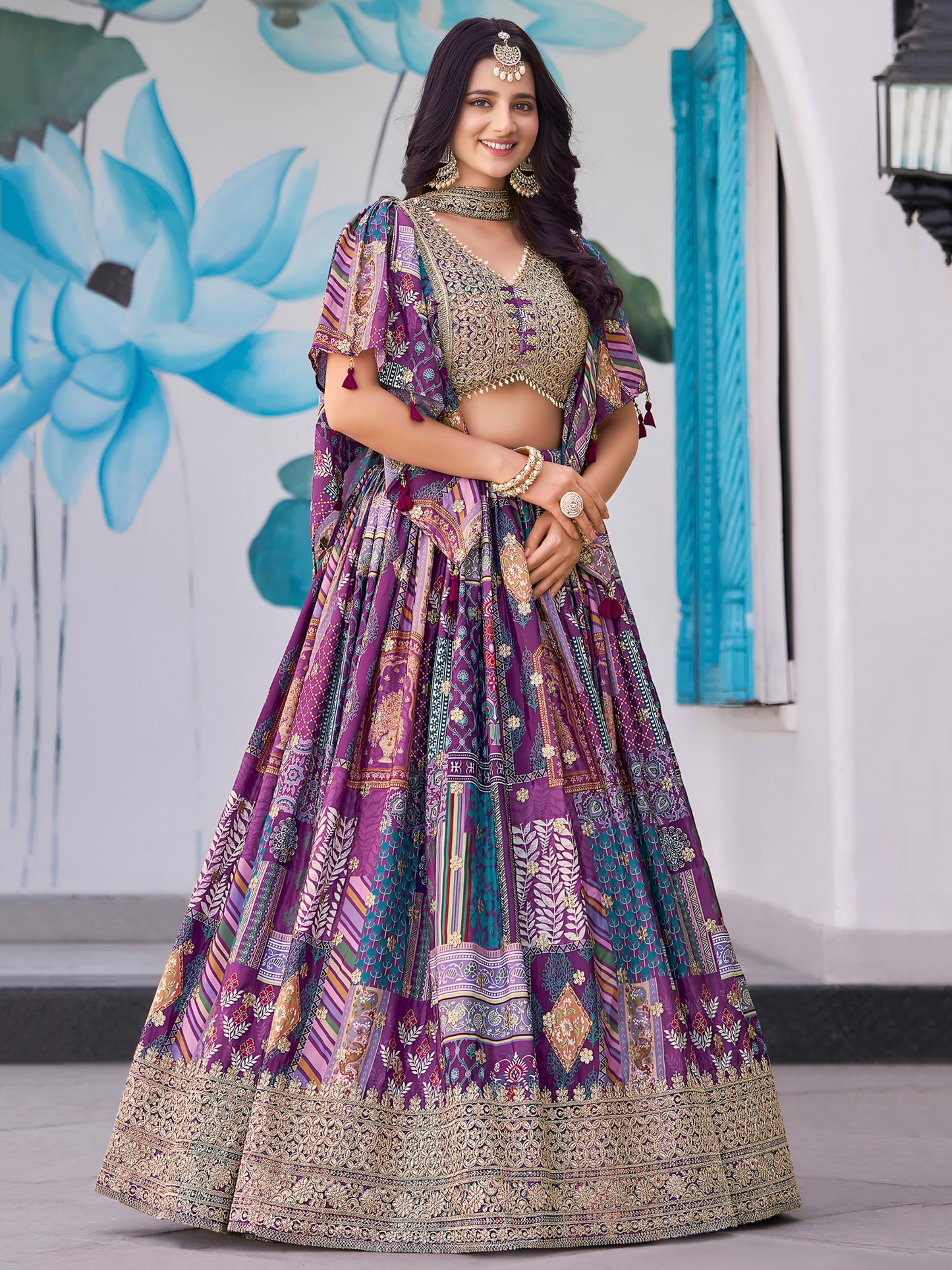Purple Color Beautiful Lehenga Choli in Chinon Silk Fabric