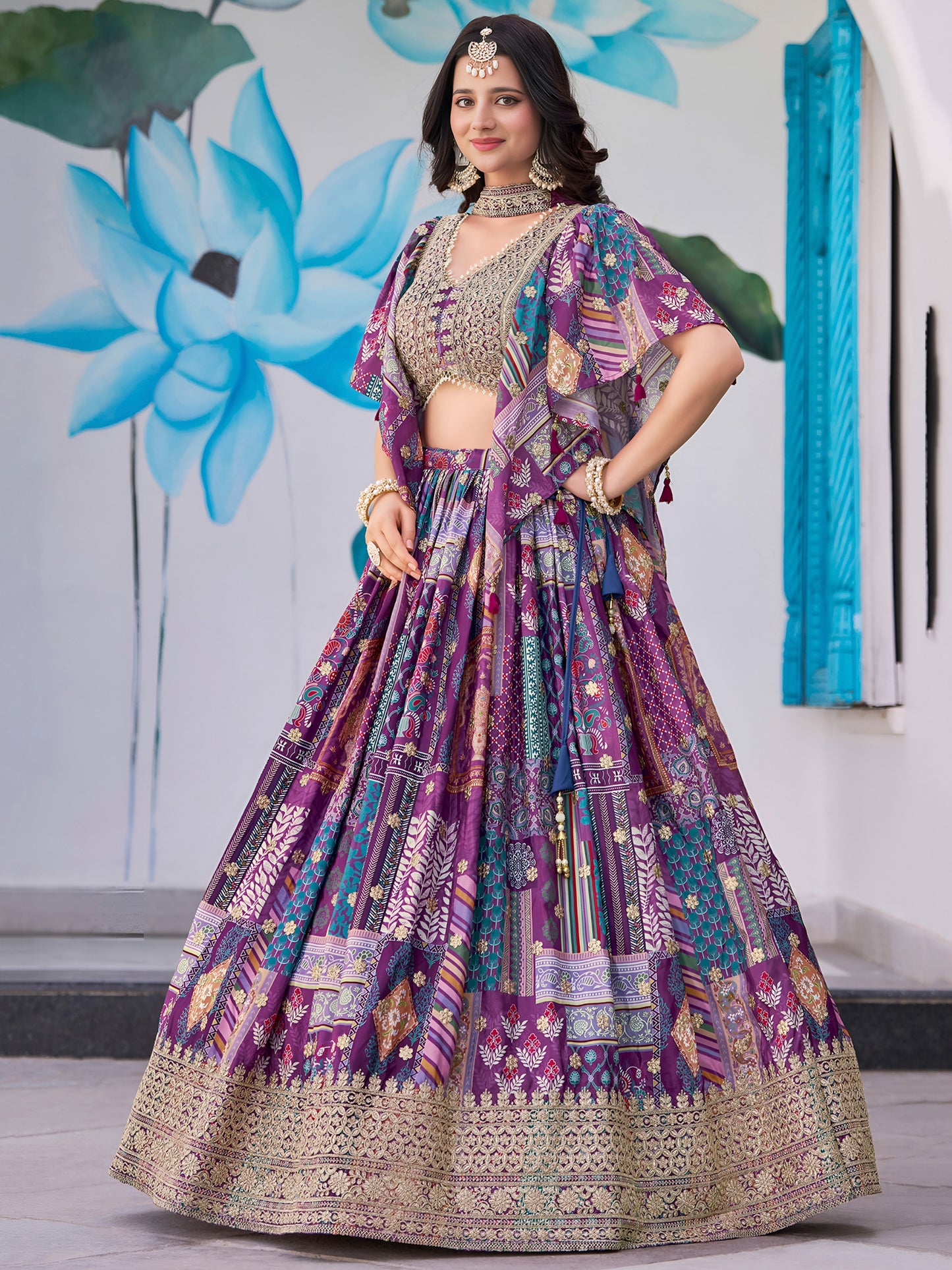 Purple Color Beautiful Lehenga Choli in Chinon Silk Fabric