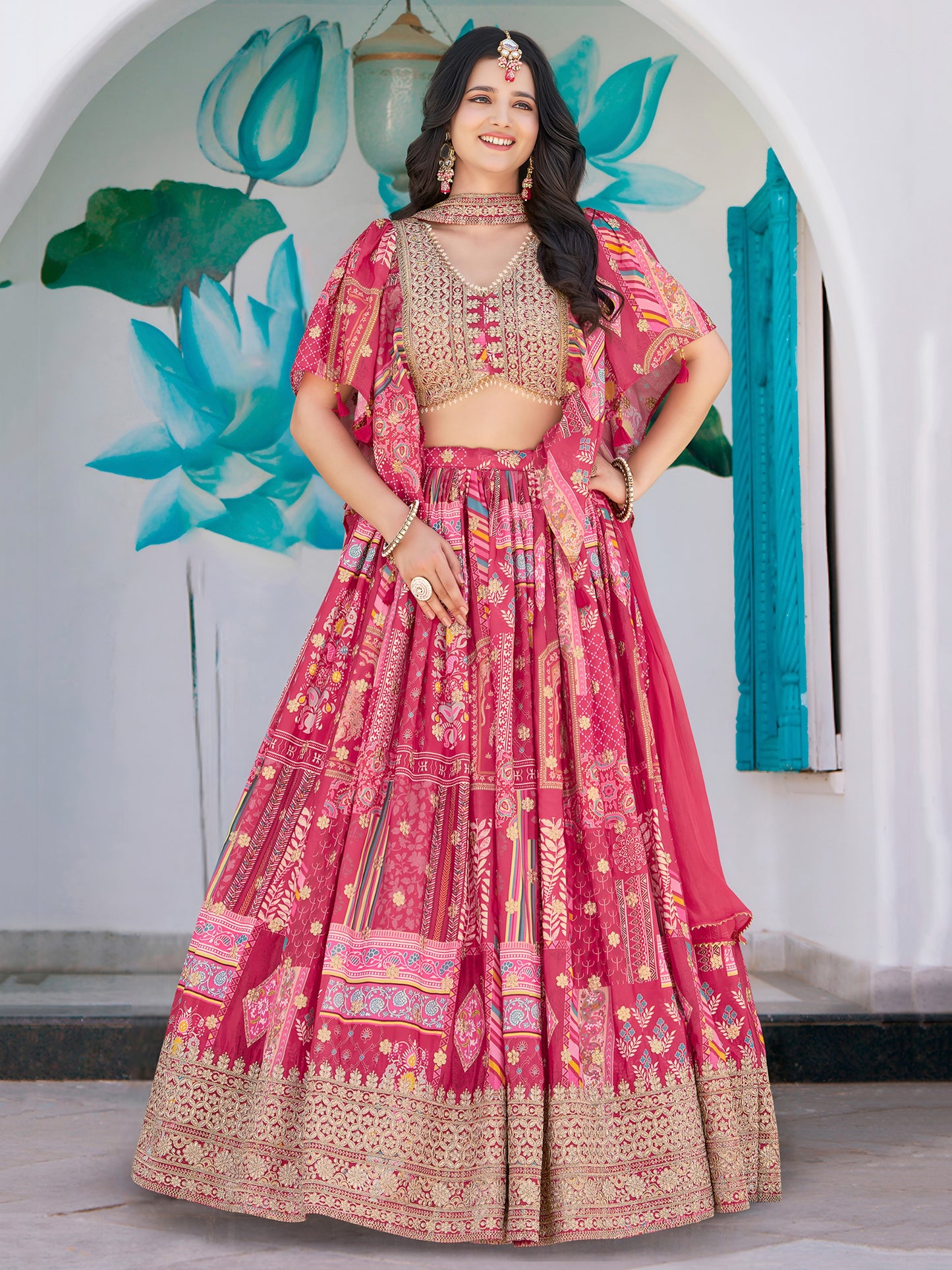 Pink Color Beautiful Lehenga Choli in Chinon Silk Fabric