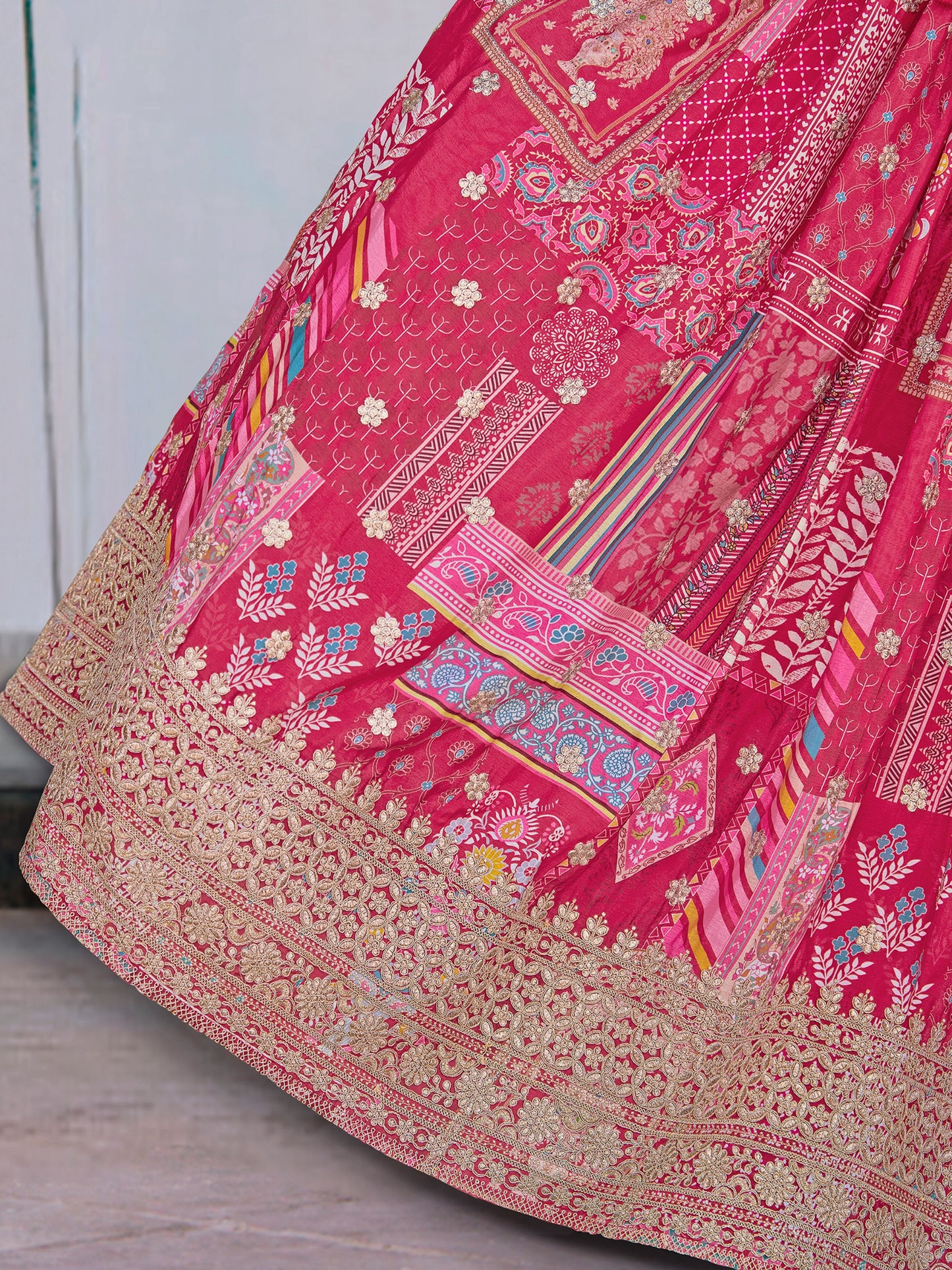 Pink Color Beautiful Lehenga Choli in Chinon Silk Fabric