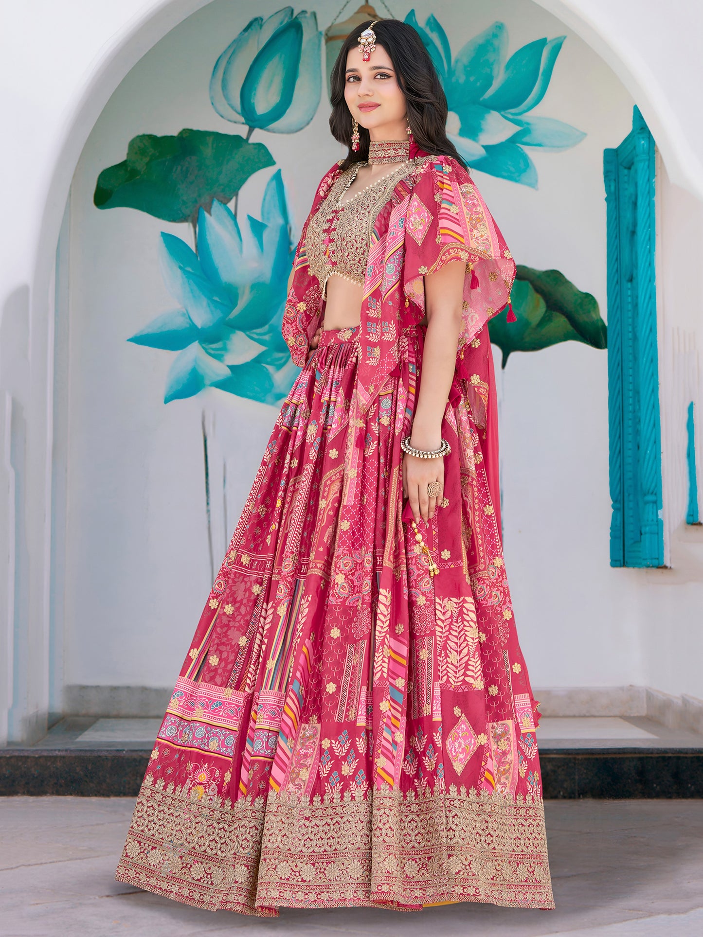 Pink Color Beautiful Lehenga Choli in Chinon Silk Fabric