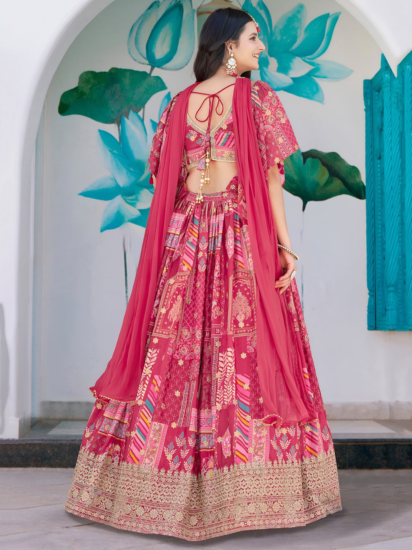 Pink Color Beautiful Lehenga Choli in Chinon Silk Fabric