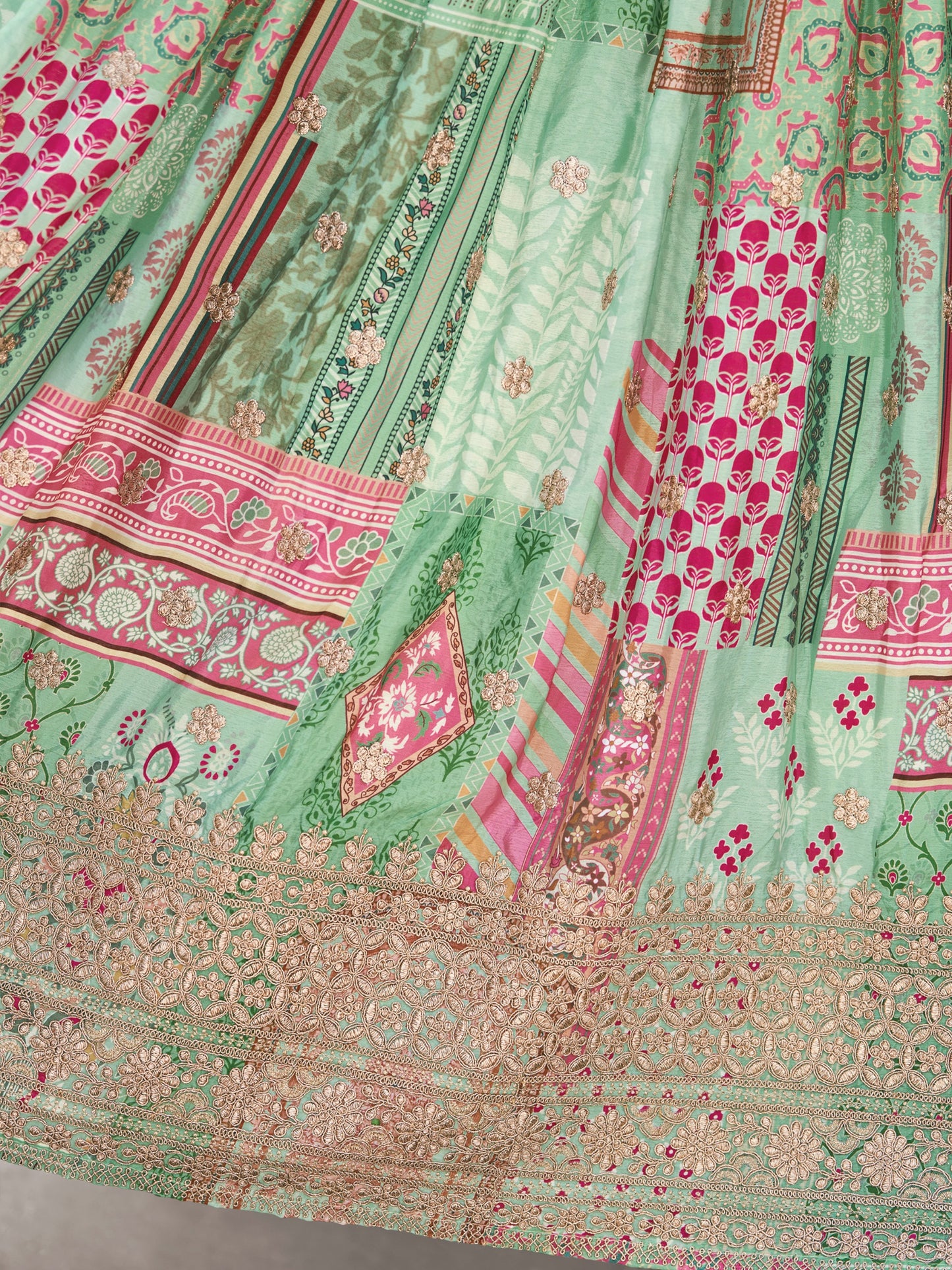Green Color Beautiful Lehenga Choli in Chinon Silk Fabric