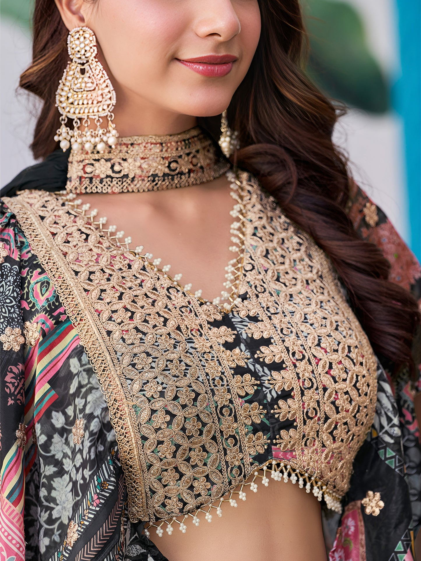 Black Color Beautiful Lehenga Choli in Chinon Silk Fabric