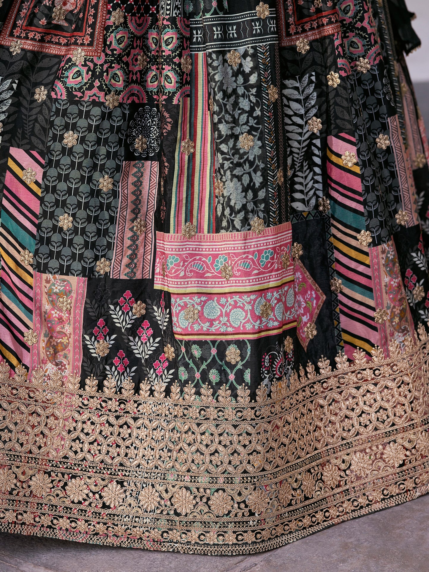 Black Color Beautiful Lehenga Choli in Chinon Silk Fabric