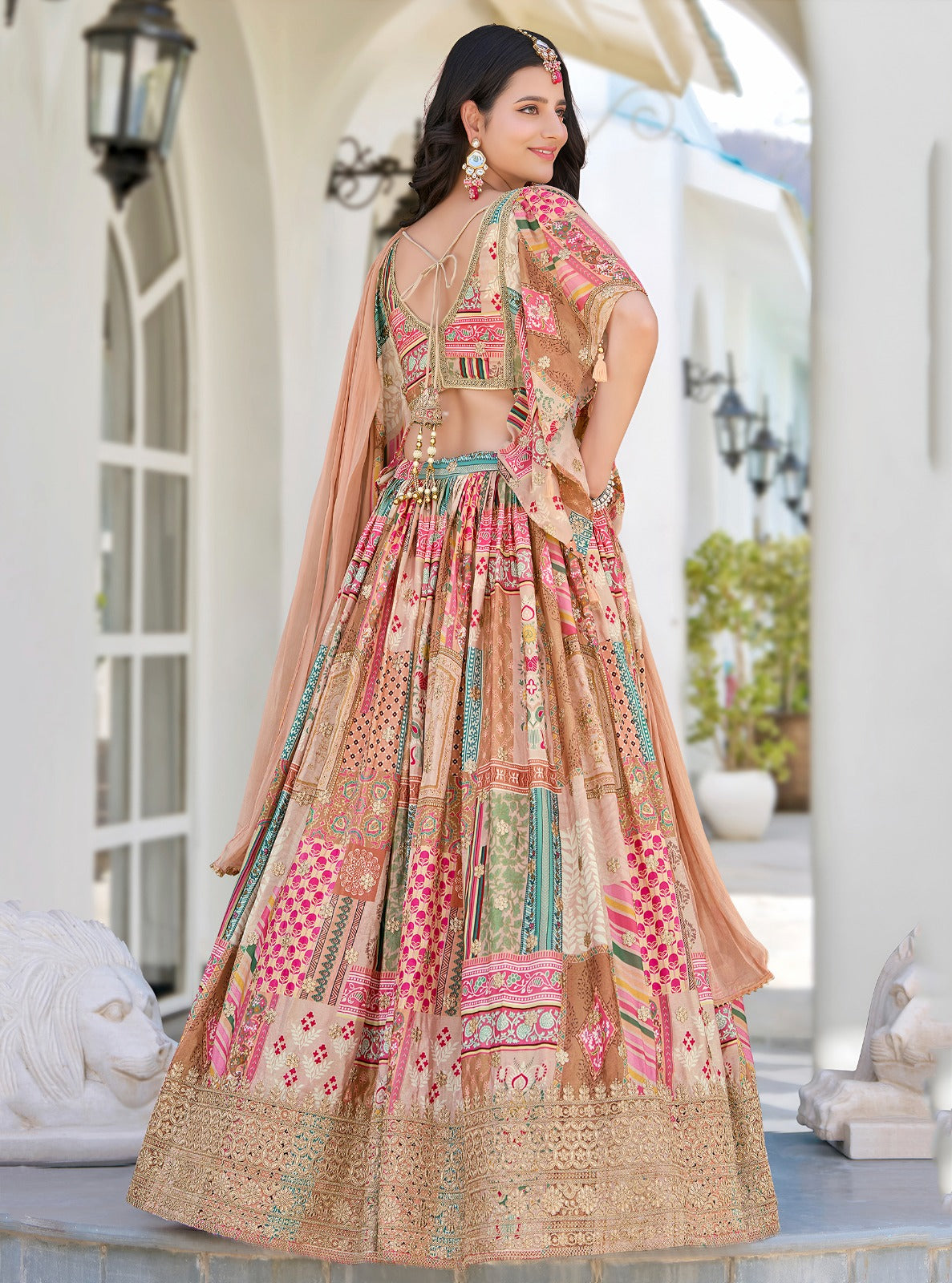 Beige Color Beautiful Lehenga Choli in Chinon Silk Fabric