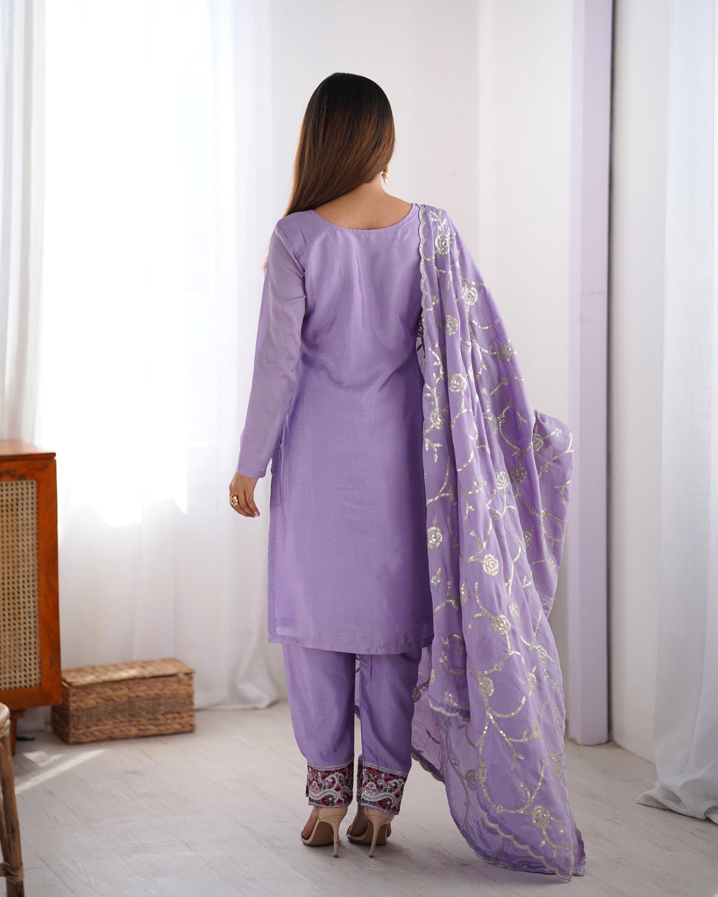 Purple Color Beautiful Partywear Dress in Chinon Silk Fabric