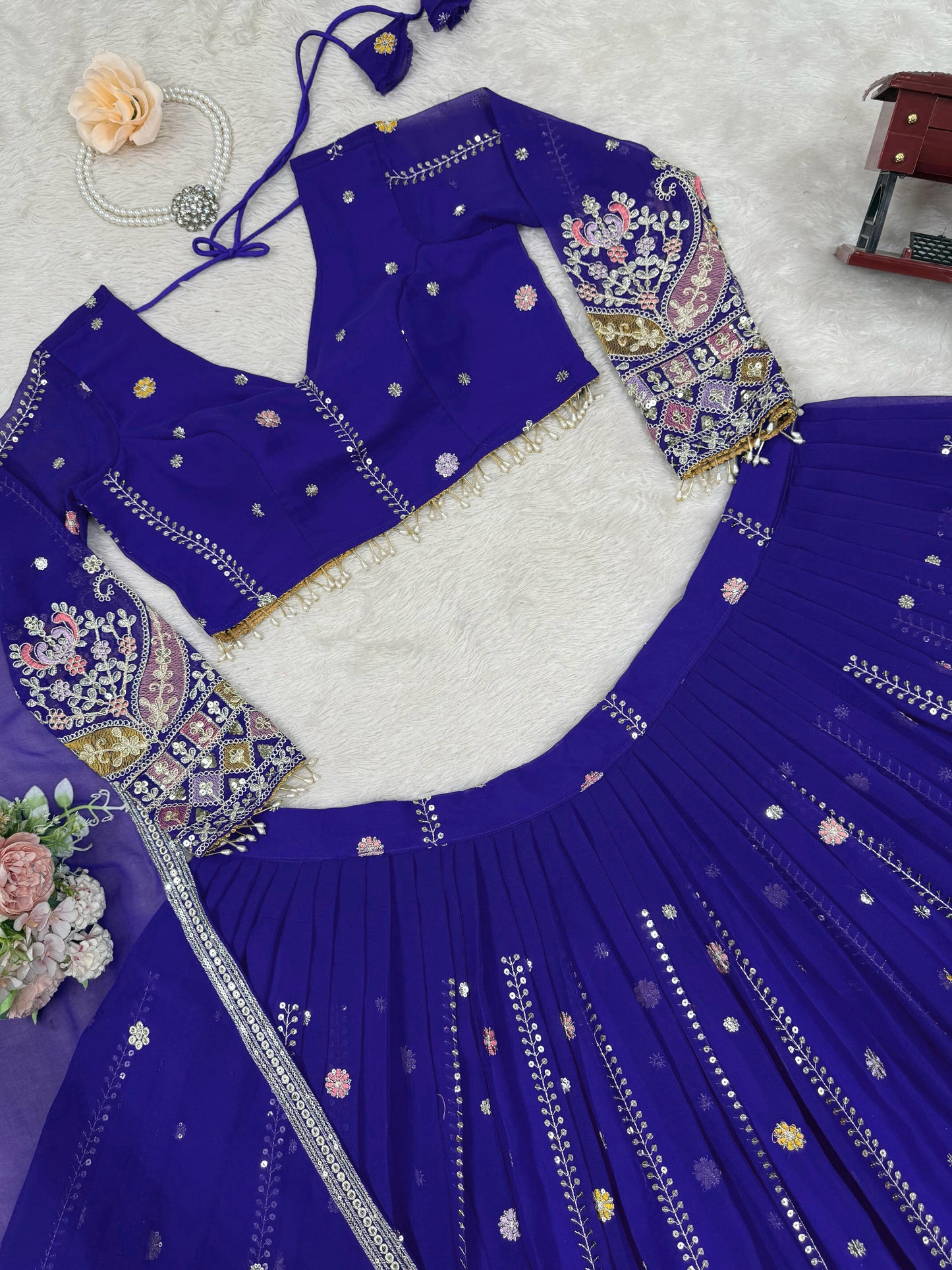 Blue Color Beautiful Partywear Lehenga Choli in Georgette Fabric