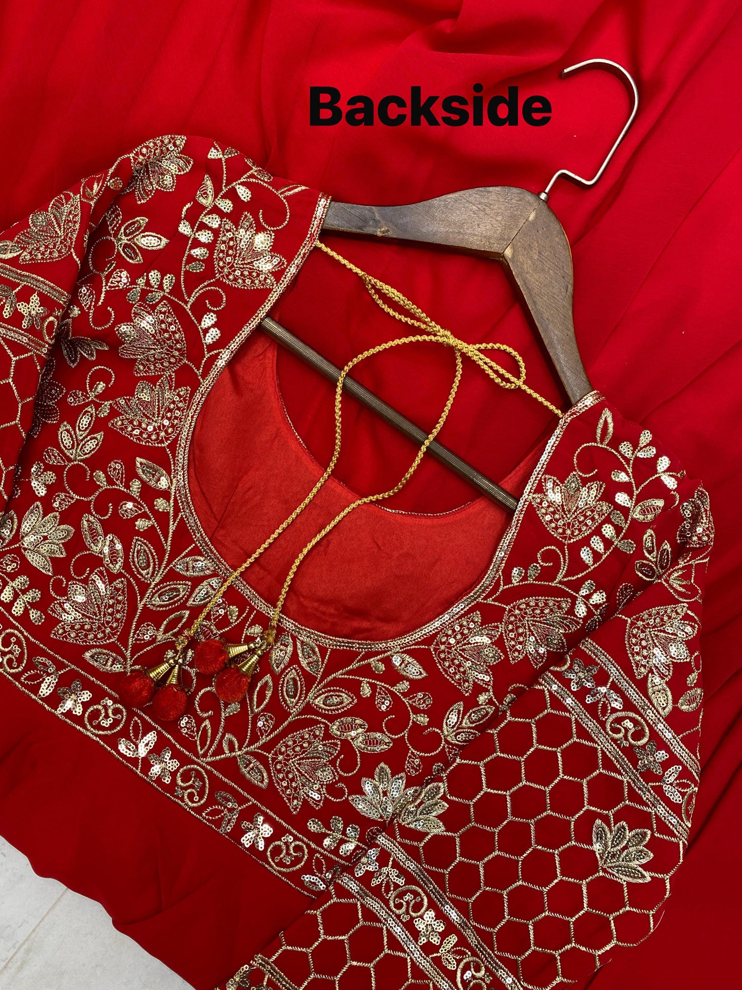 embroidered gown and pant pair with dupatta in georgette