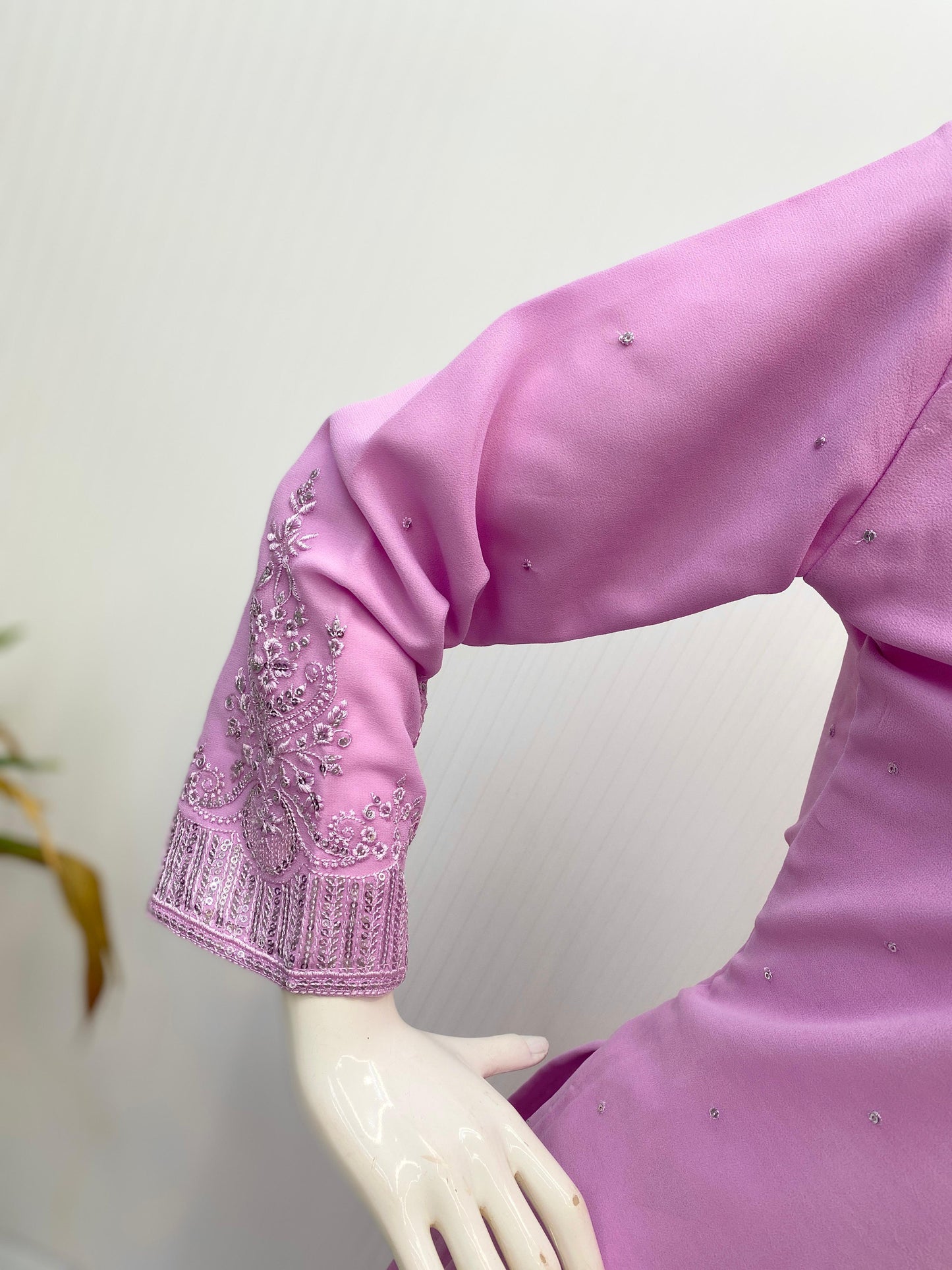 Embroidery Work Suit In Georgette With Kurti, Plazzo And Dupatta