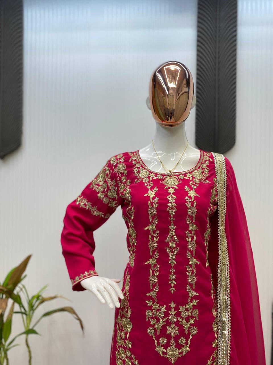 Sarara Suit In Three Piece With Sequence Embroidery Work in Pink color