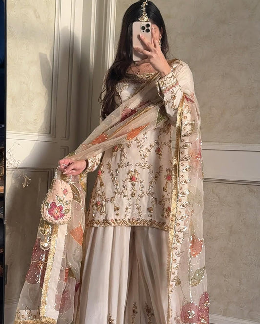Designer Heavy Chinon With Sequence Embroidery Work Suit With Plazzo And Dupatta