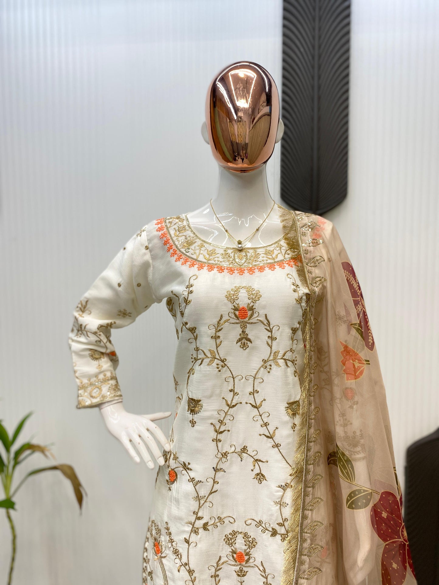 Designer Heavy Chinon With Sequence Embroidery Work Suit With Plazzo And Dupatta