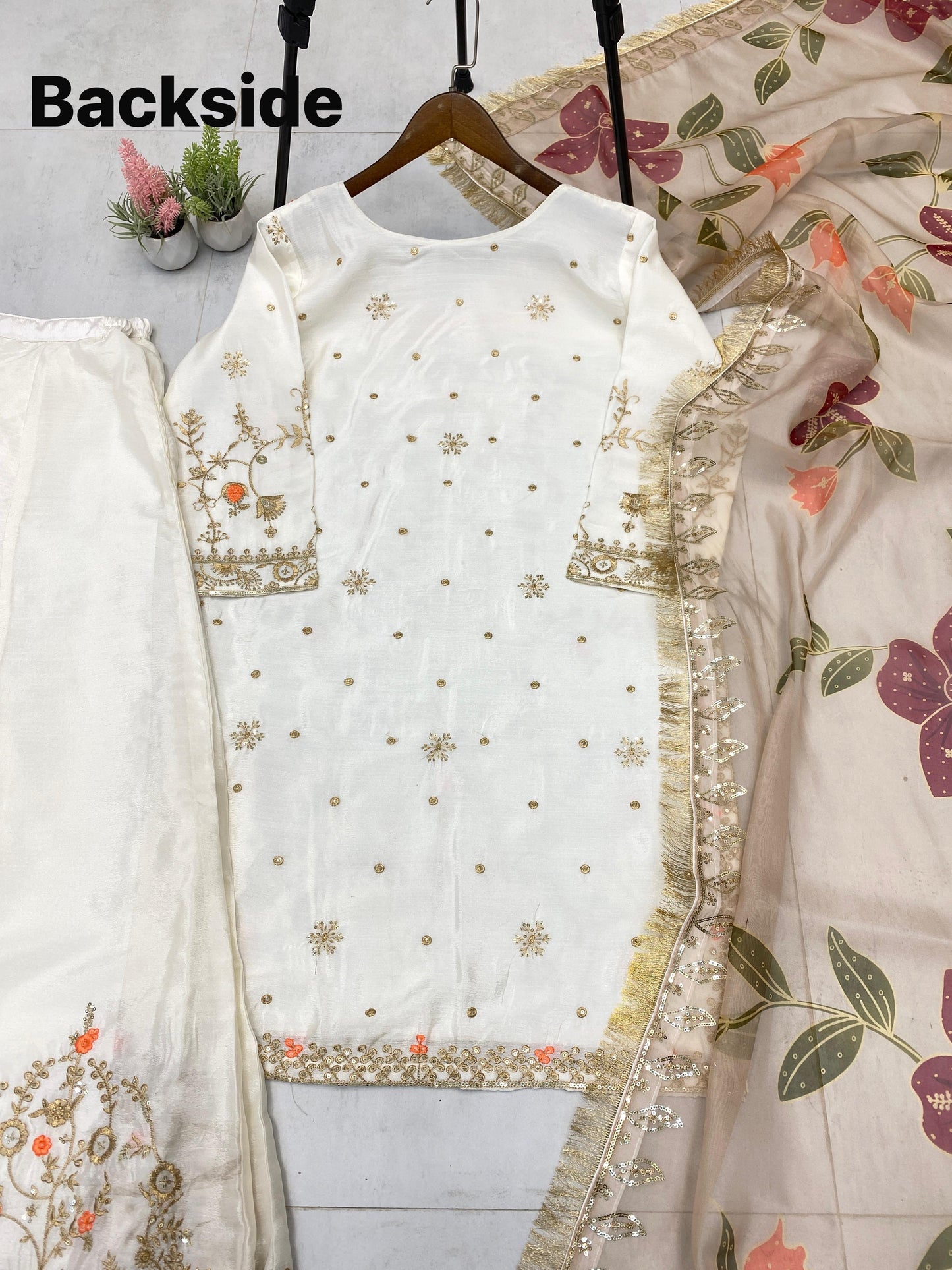 Designer Heavy Chinon With Sequence Embroidery Work Suit With Plazzo And Dupatta