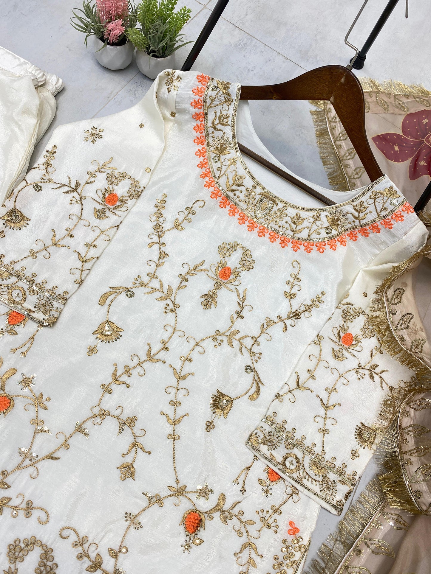 Designer Heavy Chinon With Sequence Embroidery Work Suit With Plazzo And Dupatta