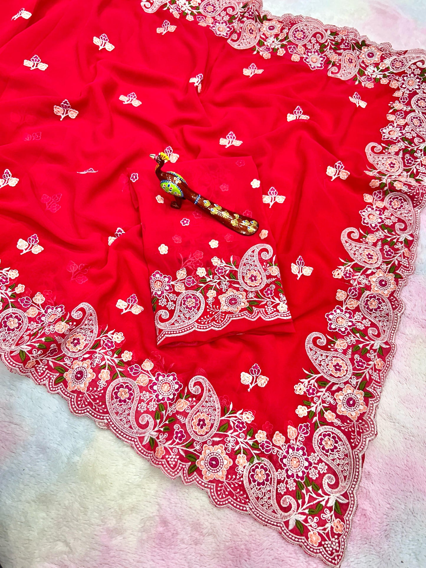 Red Color Beautiful Partywear Saree in georgette fabric