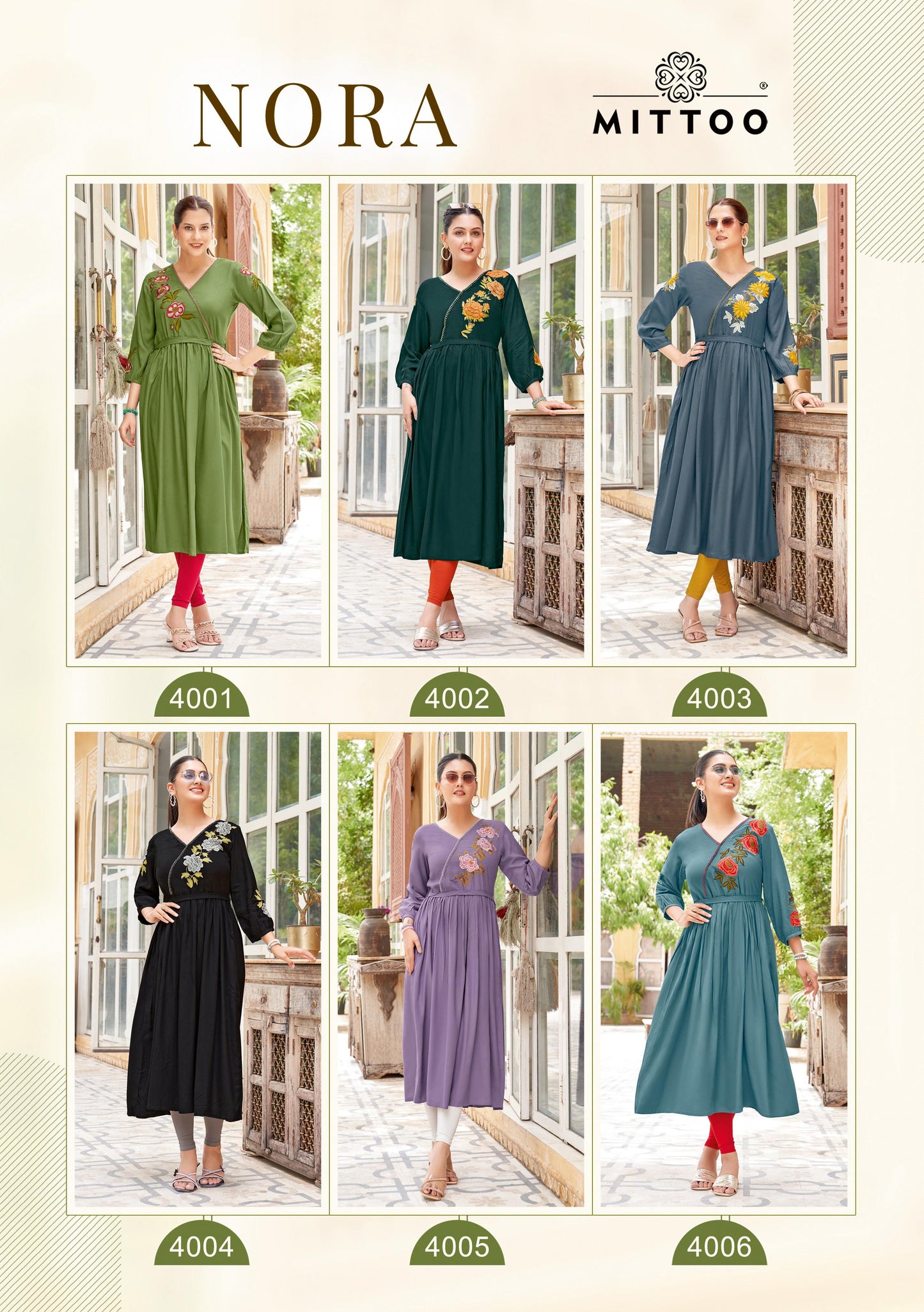 mittoo nora 4001 to 4006 series kurti set to set only
