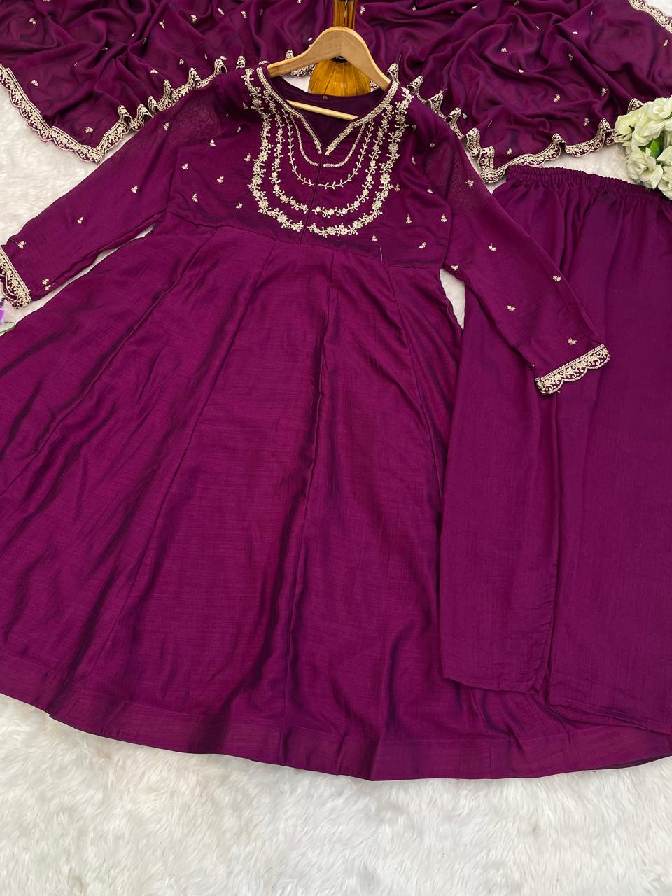 Purple Color Beautiful Partywear Dress in Vichitra Silk FAbric