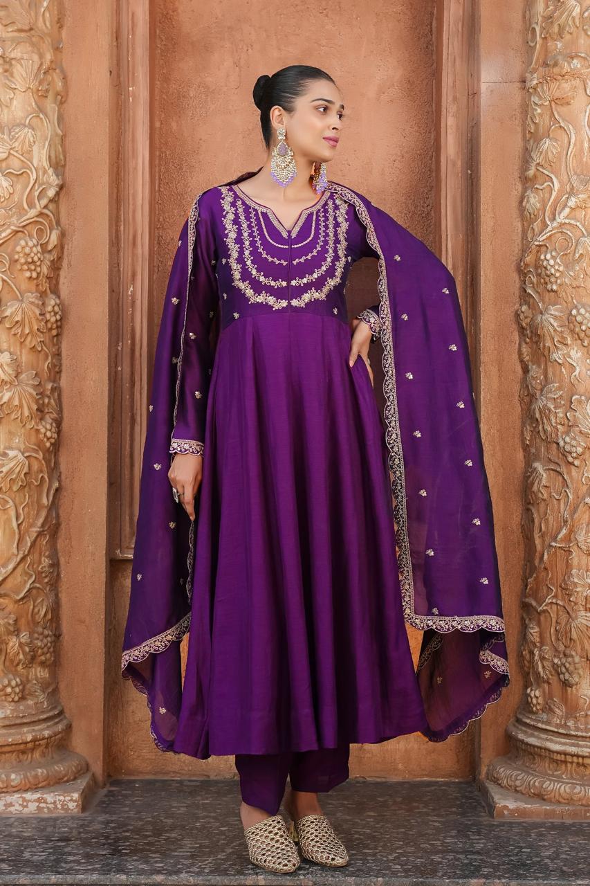 Purple Color Beautiful Partywear Dress in Vichitra Silk FAbric