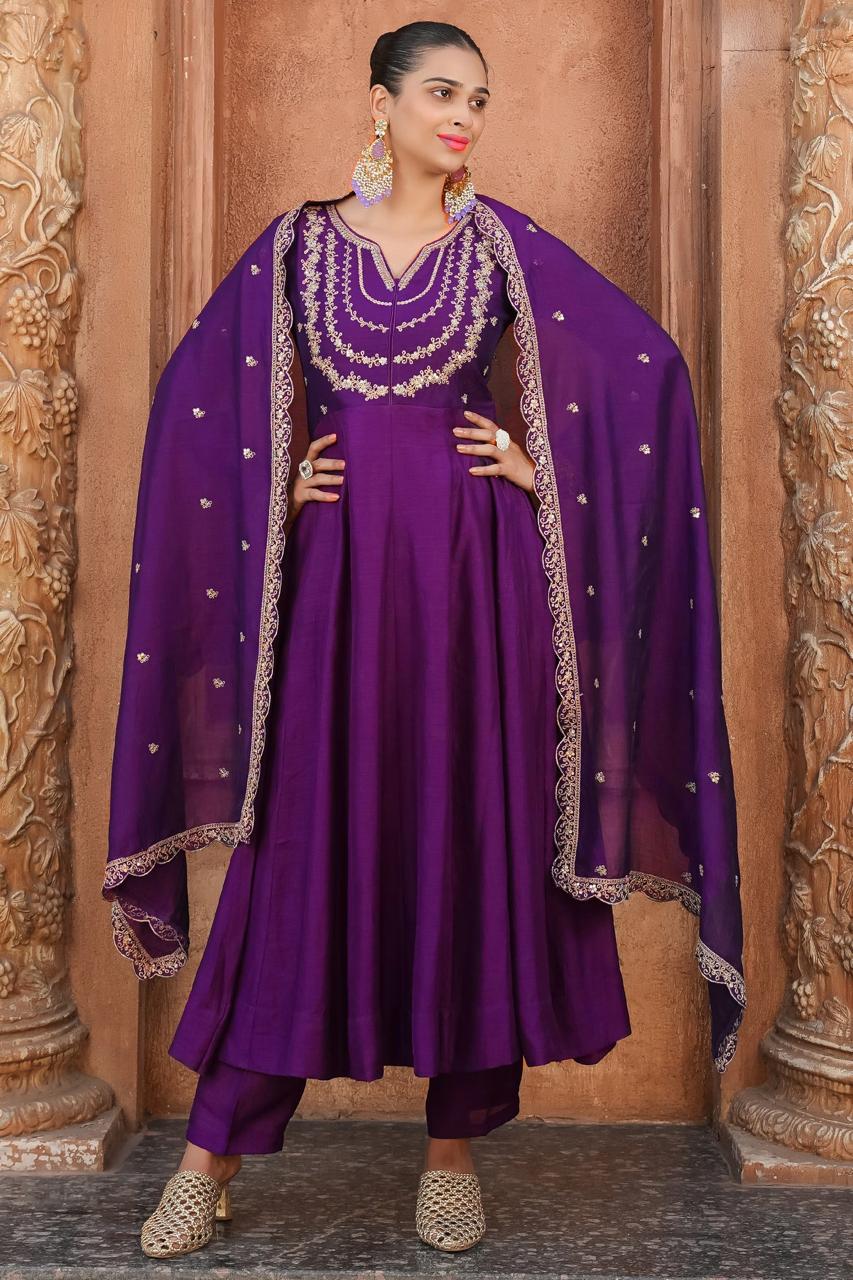 Purple Color Beautiful Partywear Dress in Vichitra Silk FAbric