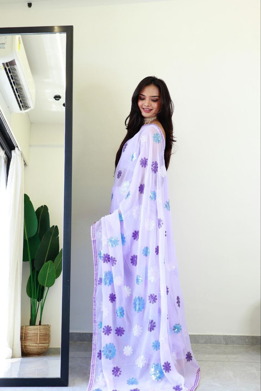 Puple Light Color beautiful Sequence Saree in Georgette Fabric