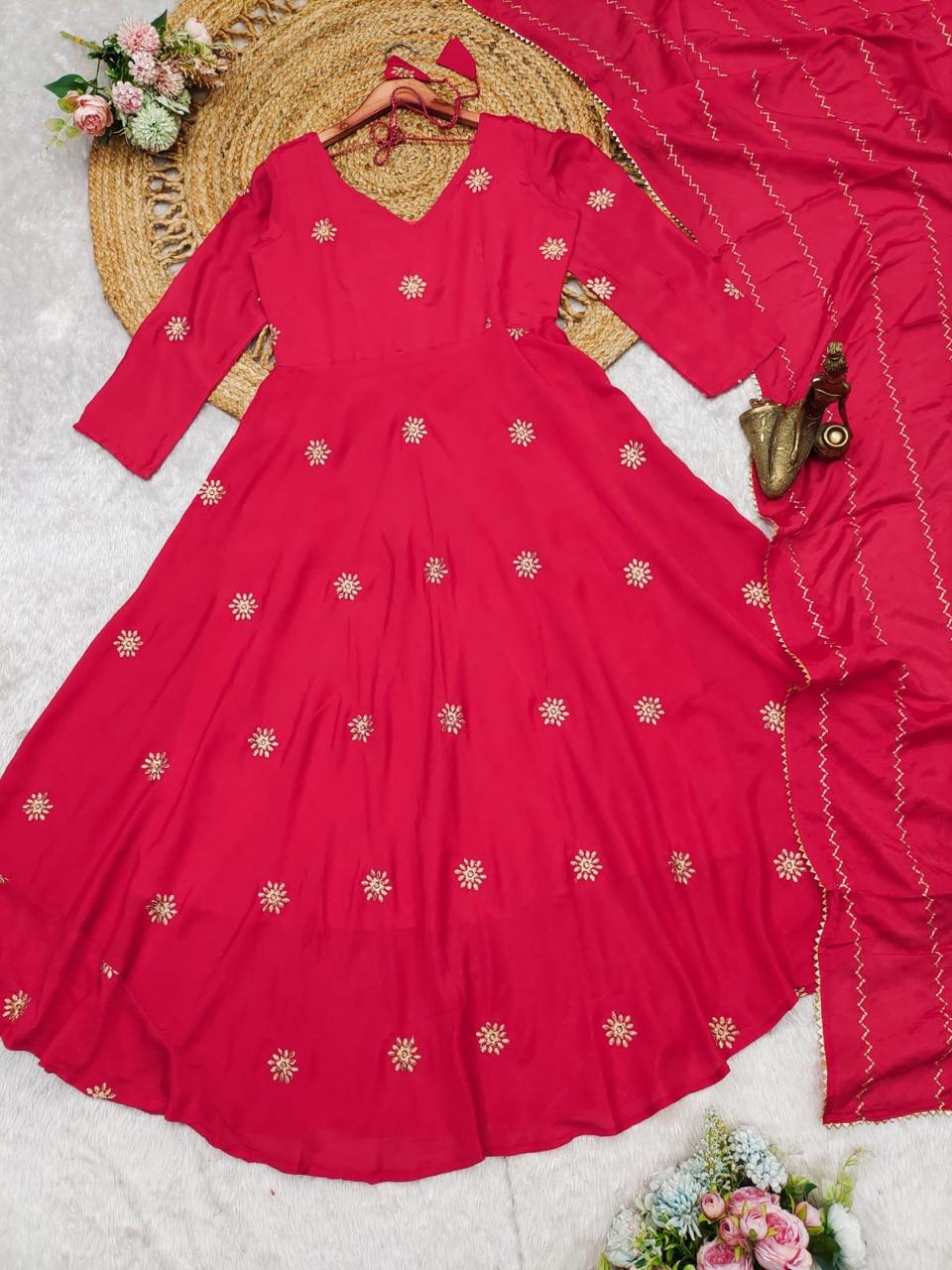 Beautiful Anarkali Gown with dupatta IN Chinon Fabric