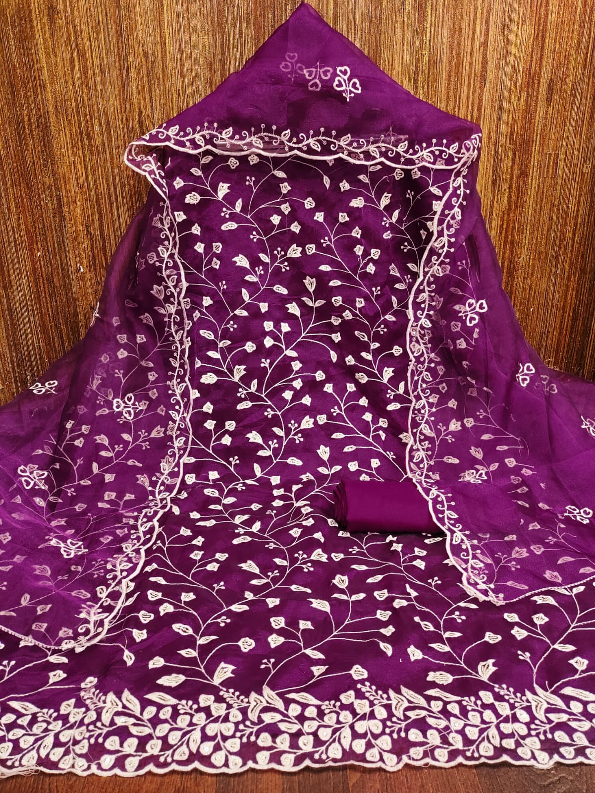 Organza Silk Suit With Multi Sequence Work For Small Family Function