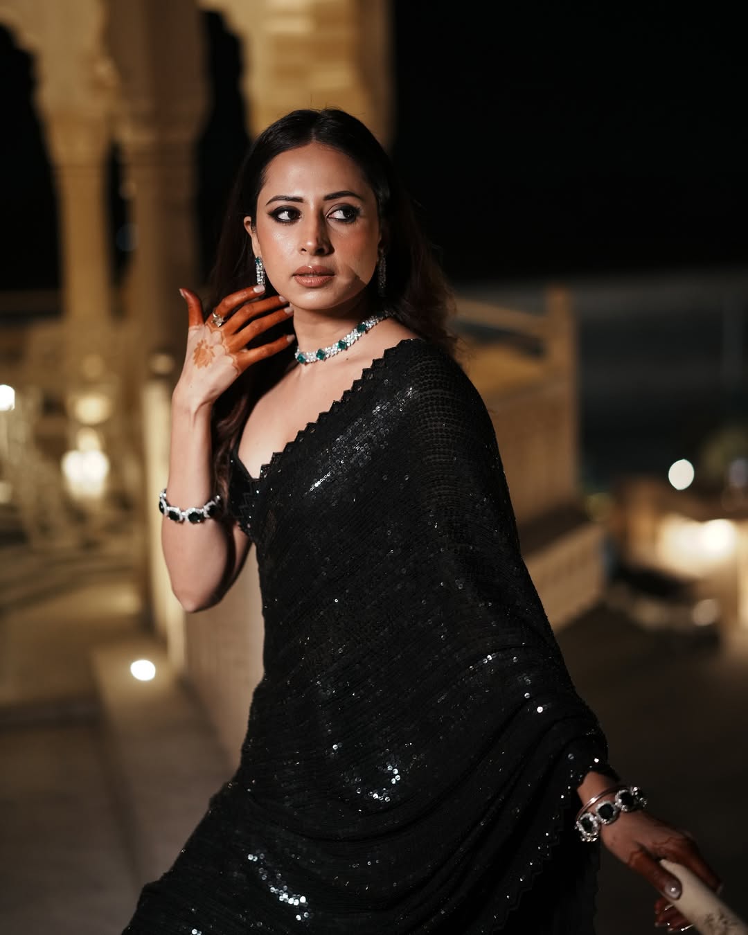 Black Color Beautiful Partywear Georgette Fabric Saree