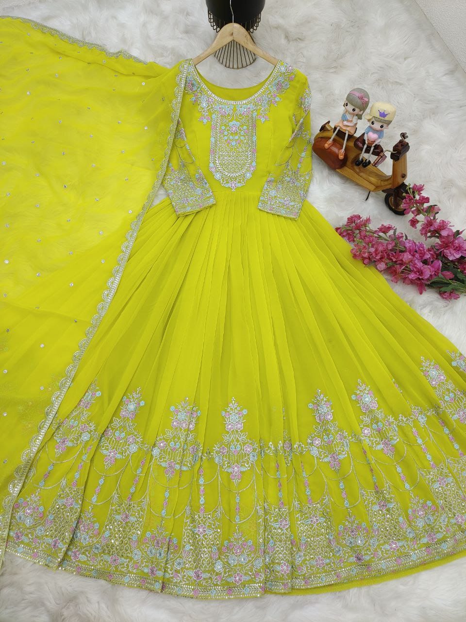 Yellow Color Beautiful Partywear Georgette gown