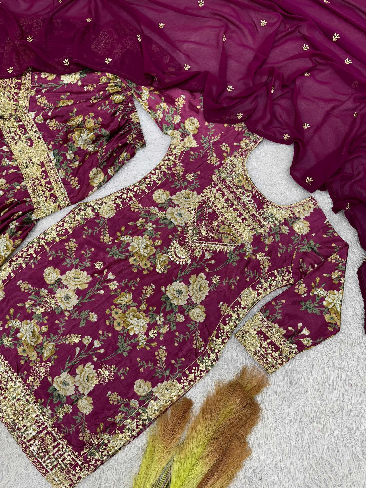 3 piece fancy printed kurti with beautiful sharara and lovely dupatta
